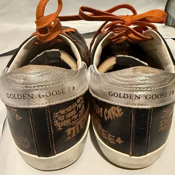 Golden Goose SUPER STAR BIKER LEATHER SNEAKERS DRAWING DARK BROWN. - Picture 2 of 16